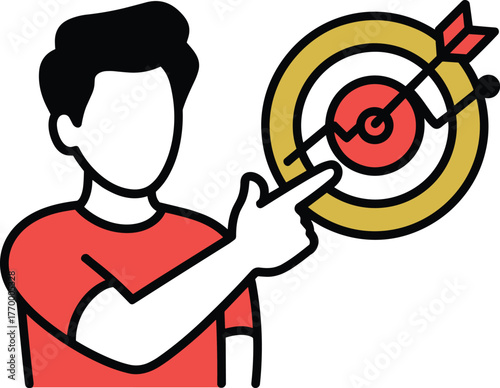 Person pointing at a target with an arrow, representing goal setting and focus vector illustration