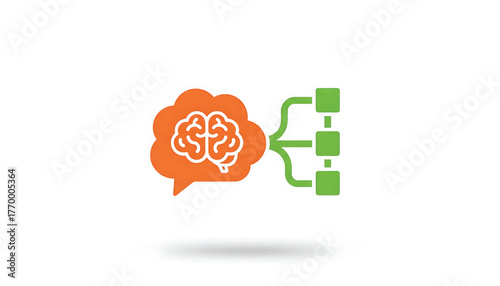 Vector of speech bubble with brain and flowchart. Symbol of LLM Large Language Model AI Technology