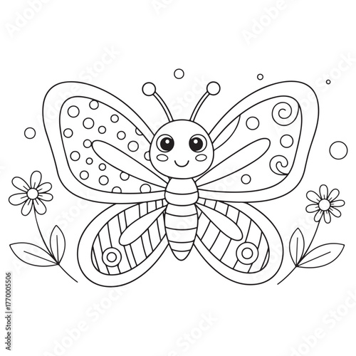Cartoon Butterfly Coloring Page For Kids vector
