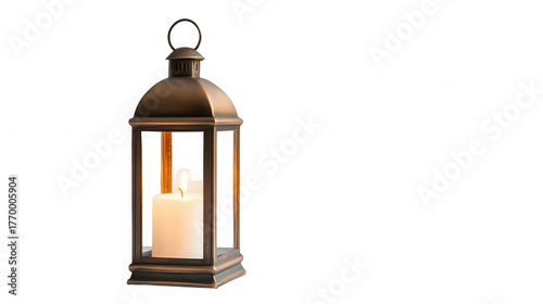 A lantern with a candle inside, set against a stark black background, providing a sense of warmth on transparent background
