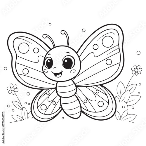 Cartoon Butterfly Coloring Page For Kids vector
