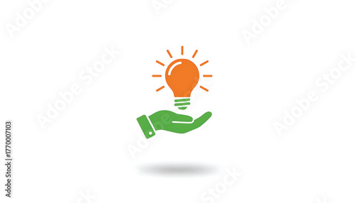 Vector of hand hold light bulb. Symbol of good idea. Icon of give ideas.