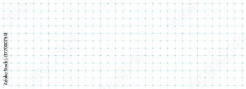 Dotted square grid planer page. Seamless blue dashed checkered paper pattern. Simple crossed dash graph texture. Bullet journal notebook background. School math lined sheet wallpaper. Vector
