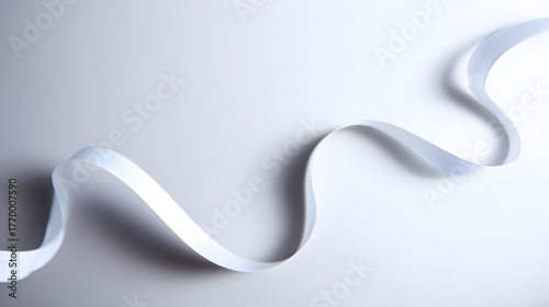 drape. A white ribbon curving downward against a minimalist gray background. wellbeing guides, coaching materials, designed for mental health education and mindfulness programs, clarifies learning.