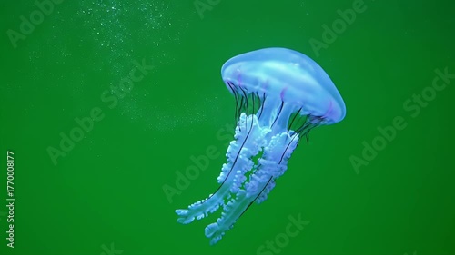 Jellyfish Drifting Elegantly in Green Water