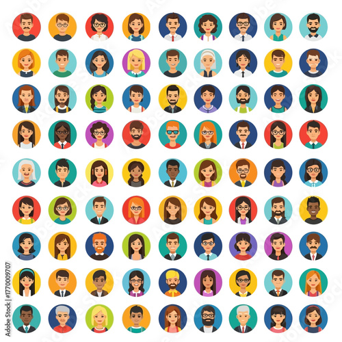 Diverse Collection of Flat Design Avatar Icons for Social Media.