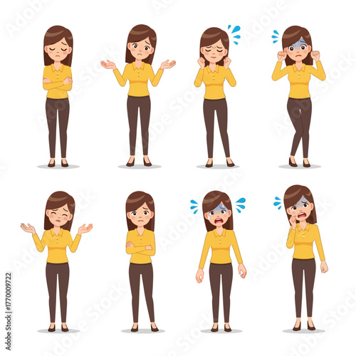 Diverse Expressions of a Young Woman in Various Poses.