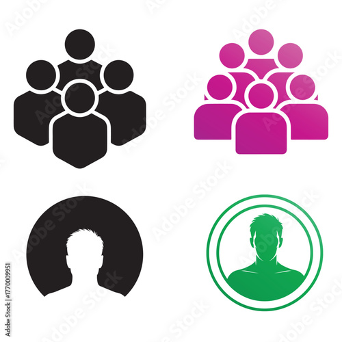 Team group people icons set silhouette and gradient styles for user profiles and community representation