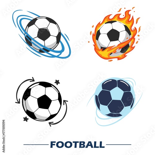 Soccer ball set vector illustration of football equipment for sport and game design