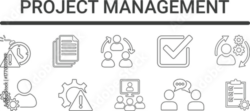Project management icon. Risk management and financial growth, Line art icons 