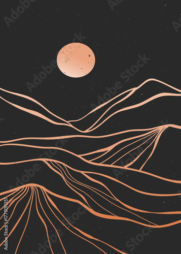 Abstract mountain. Creative minimalist modern line art print. Abstract contemporary aesthetic backgrounds landscapes. with mountain, forest, hill, skyline, wave