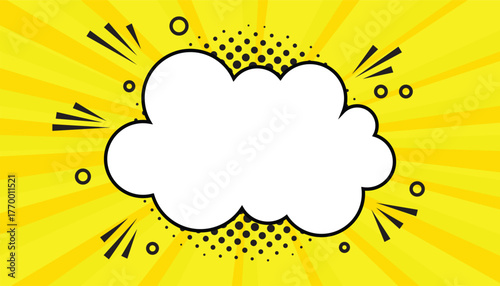 Comic speech bubbles on yellow background. comic book style with halftone sunrays. comic pop art. comic background