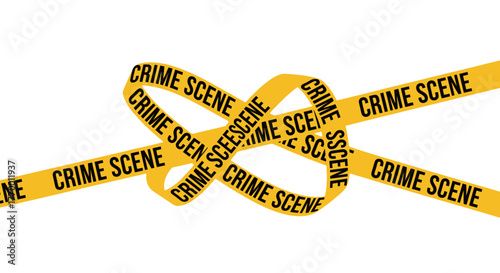 Yellow crime scene tape with the words 'CRIME SCENE' repeated across it, isolated on white.