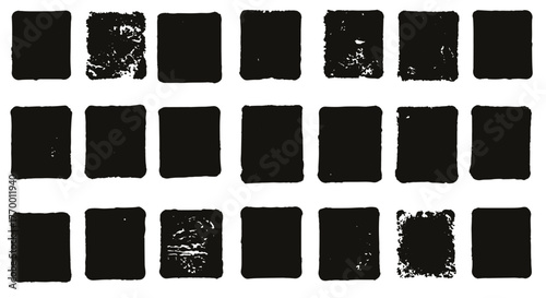 black grunge squares with distressed ink stamp textures graphic design elements for abstract backgrounds and creative projects