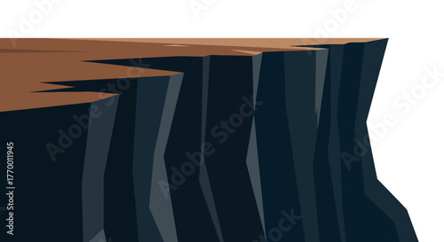 Illustration of a cliff edge with a brown top and dark blue sides.
