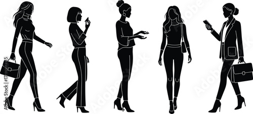 Business women silhouettes vector illustration office female models