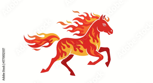 Red horse engulfed in flames on a blank background. Perfect for fiery, dynamic designs in need of a powerful symbol.