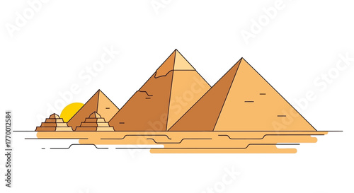 Great pyramids of giza in a desert setting, iconic egyptian landmarks, suitable for travel websites, history blogs, and educational materials.