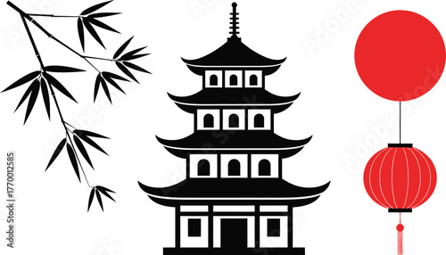 Explore the beauty of asian design with pagoda bamboo and lantern art