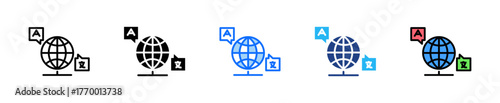 Language Globe Icon Set Multiple Style Collection