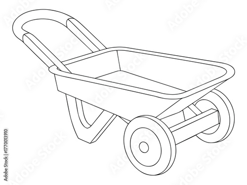 Wheelbarrow: A wheelbarrow stands ready for work, its sturdy frame and large wheel waiting to haul materials.