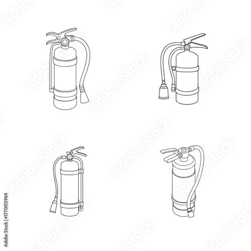 set of fire extinguisher with safety handle and illustration  