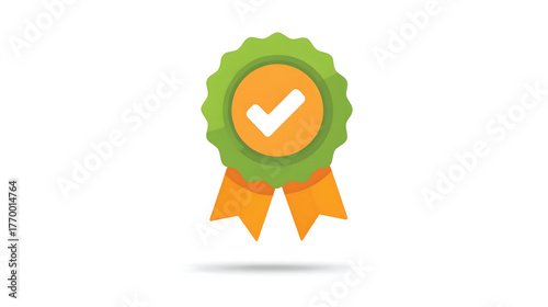 Vector of award or seal with thumb up and check mark. Symbol of best practice