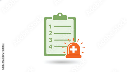 Vector of checklist with alert alarm emergency siren beacon flashlight. Symbol of emergency action paln