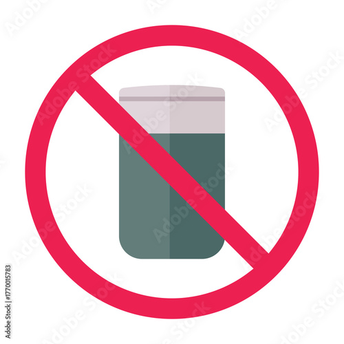No skincare products needed sign, unnecessary cosmetic products, beauty products you dont need, red crossed circle symbol, flat vector illustration
