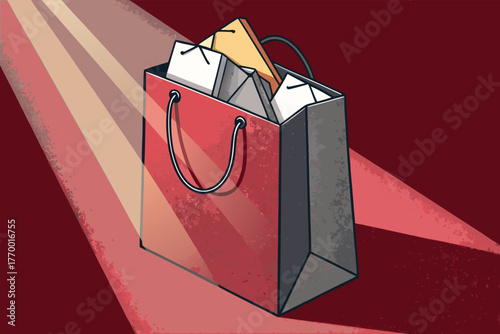-close-up-of-a-shopping-bag-overflowing-with-sale-.eps