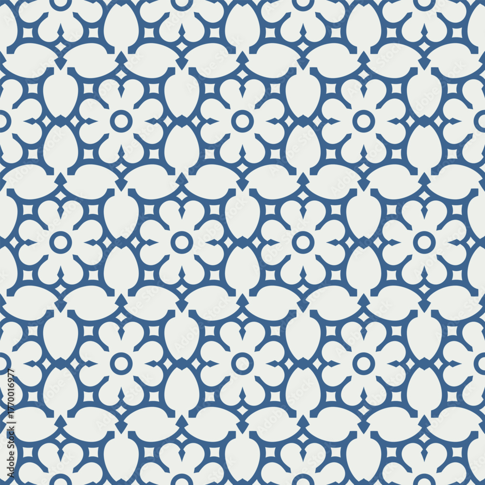 Naklejka premium Stylized Floral Bloom Seamless Pattern Background with Blue and Cream Hues