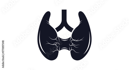 A stark black silhouette of the human thyroid gland and trachea a medical symbol for endocrine health and anatomy