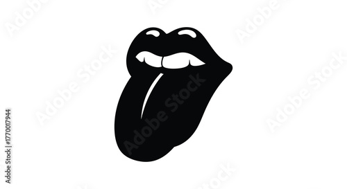 Iconic black silhouette of a mouth with tongue sticking out a bold and recognizable symbol silhouette