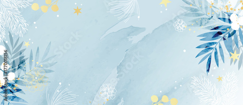 Winter watercolor wash vector background with snowflakes and soft blue textures, gentle seasonal backdrop for cards and prints