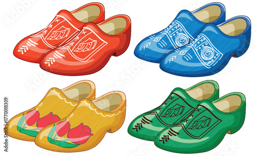 Colorful Traditional Wooden Clogs with Decorative Patterns