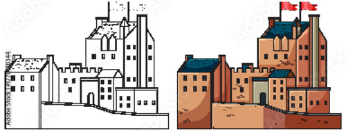 Historic Scottish Castle Vector Illustration with Flags