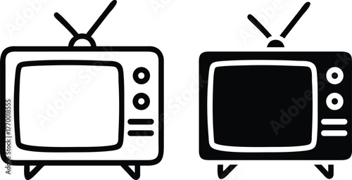 Television Icons – Classic Outline and Solid TV Designs for Media and Entertainment Themes or Vector Silhouette icons..eps