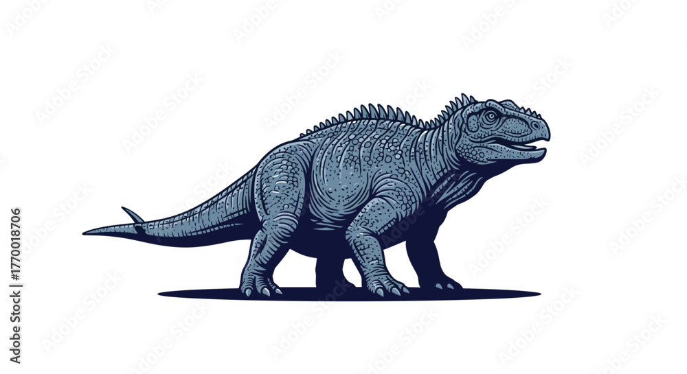 Obraz premium Illustration of a sturdy, spiky-backed dinosaur with scaly skin and a powerful tail, standing on a dark shadow.