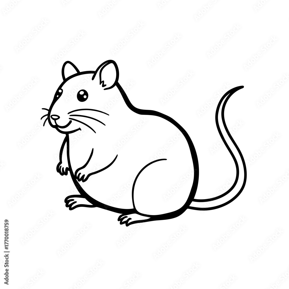 Fototapeta premium Cute cartoon mouse illustration with simple black and white outline drawing