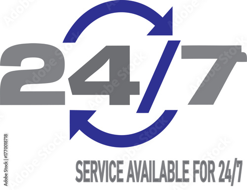 24/7 Service Available Logo  Round the Clock Customer Support Design