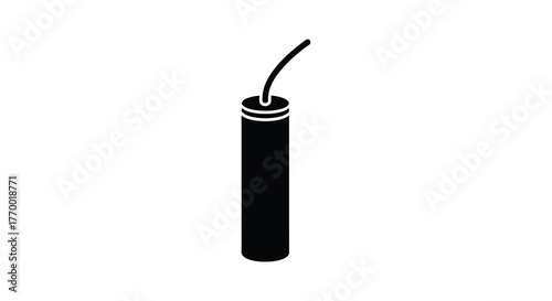 A simple black silhouette of a dynamite stick with a fuse ready to ignite isolated on a white background representing danger and explosive potential silhouette