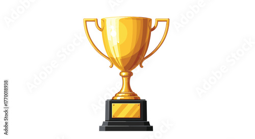 A gleaming golden award trophy with classic handles and a dark base, prominently featuring a blank gold plaque, symbolizing victory and achievement.