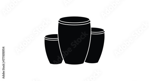 Three conga drums standing together in a simple black silhouette against a white background