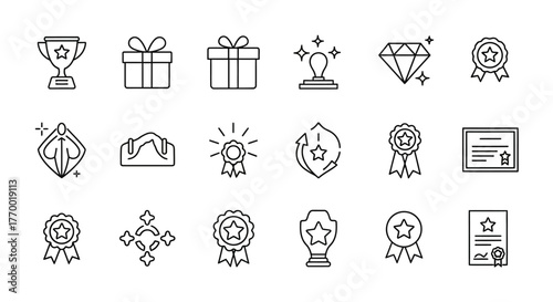 Award and recognition thin line icons set for success and achievement. EPS Editable