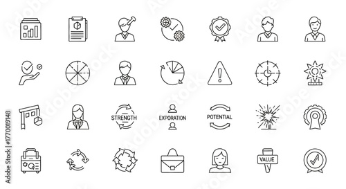 Business and corporate management line icon collection. EPS Editable