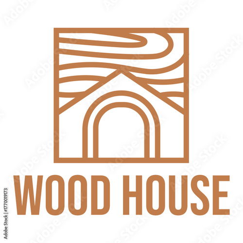wood house flat minimalist logo design