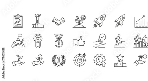 Business Success and Achievement Thin Line Icon Set. EPS Editable