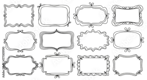 Collection of 12 HandDrawn Decorative Vintage Frames and Borders. EPS Editable