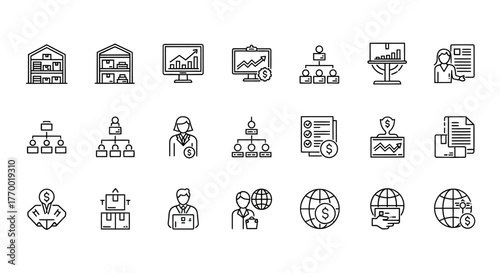 Collection of Business and Finance Icons Representing Growth and Strategy. EPS Editable
