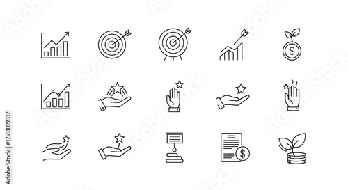 Collection of Business and Finance Icons Representing Growth and Success. EPS Editable